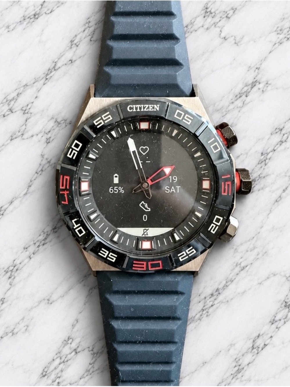 Citizen Blue Strap Smartwatch with Red Highlights